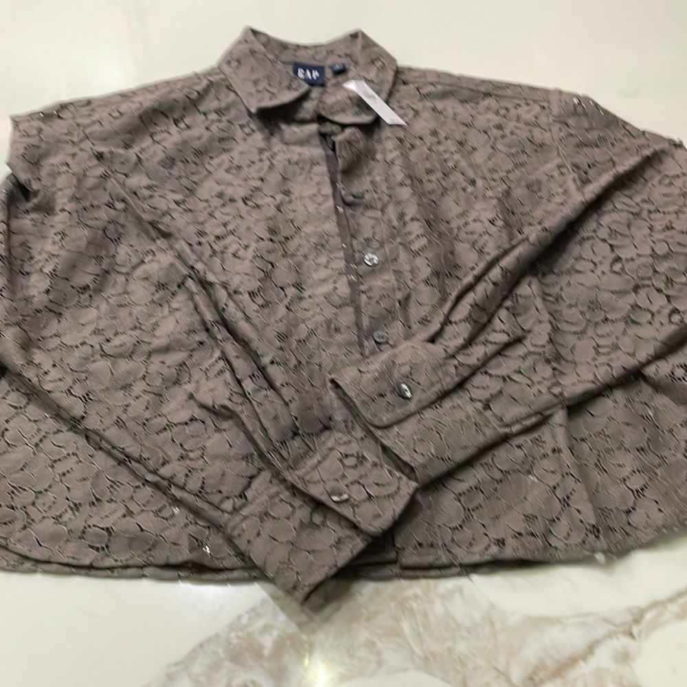 GAP NWT mushroom colored lace, long sleeved blouse.